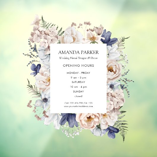 Waterverf Mooie Beige Blauwe Bloemen Bloemisterij  Raamsticker (Vel 3)