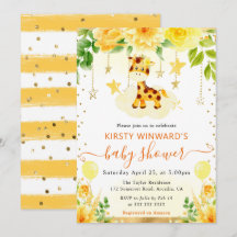 Waterverf Mooie Bloemengiraf Baby Shower