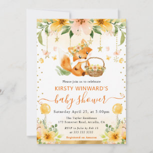 Waterverf Mooie Bloemige Baby Vos Baby Shower Kaart