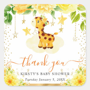 Waterverf Mooie Bloemige Giraffe Baby Shower Vierkante Sticker