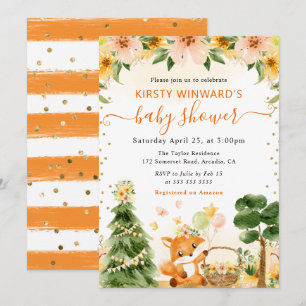 Waterverf Mooie Bloemige Vos Baby Shower Kaart