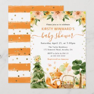 Waterverf Mooie Bloemige Vos Baby Shower Kaart