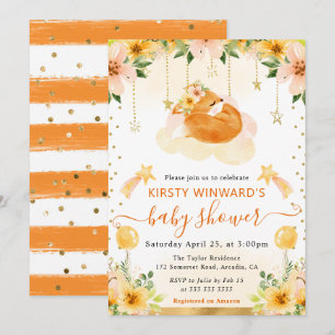 Waterverf Mooie Bloemige Vos op Wolk Baby Shower Kaart