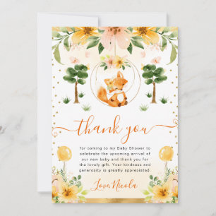 Waterverf Mooie Bloemrijke Vos Baby Shower Bedankkaart