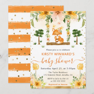Waterverf Mooie Bloemrijke Vos Baby Shower Kaart