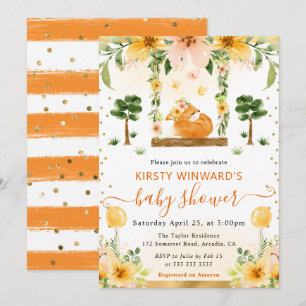 Waterverf Mooie Bloemrijke Vos Baby Shower Kaart