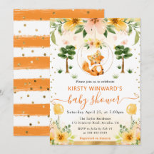 Waterverf Mooie Bloemrijke Vos Baby Shower