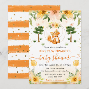 Waterverf Mooie Bloemrijke Vos Baby Shower Kaart