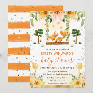 Waterverf Mooie Bloemrijke Vos Baby Shower Kaart