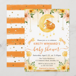 Waterverf Mooie Bloemrijke Vos op Maan Baby Shower Kaart