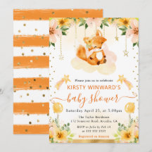 Waterverf Mooie Bloemrijke Vos op Wolk Baby Shower
