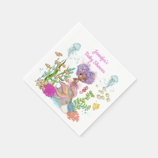 Waterverf mooie bruine kleine zeemeerdag servet (Hoek)