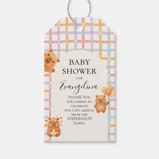 Waterverf Mooie Capybara Baby Shower Cadeaulabel (Voorkant)
