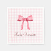 Waterverf Mooie Classic Gingham Roze Bow Meisje Servet (Voorkant)