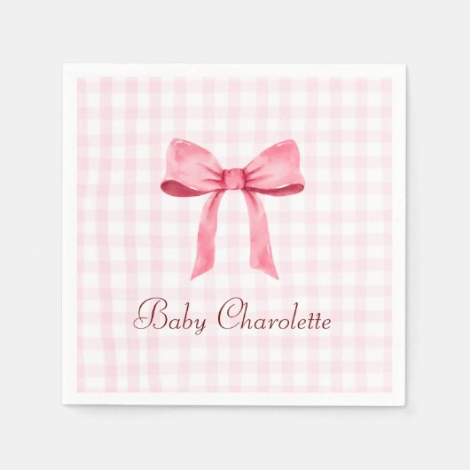 Waterverf Mooie Classic Gingham Roze Bow Meisje Servet (Voorkant)