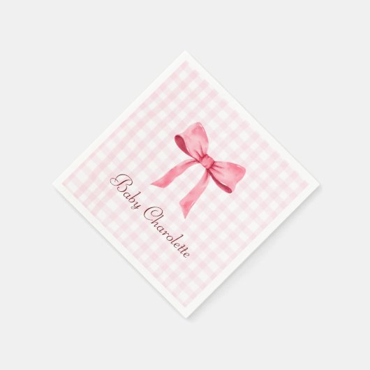 Waterverf Mooie Classic Gingham Roze Bow Meisje Servet (Hoek)