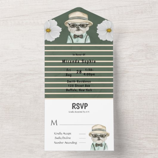 Waterverf Mooie Hond Jongen Baby Shower All In One Uitnodiging (Binnen)