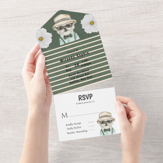 Waterverf Mooie Hond Jongen Baby Shower All In One Uitnodiging (Afscheurbaar)