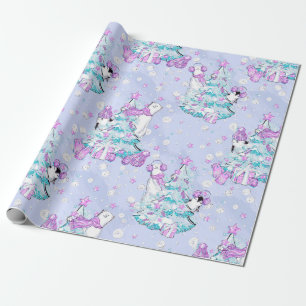 Waterverf Mooie Ijsbeer en Pinguïn Kerst Cadeaupapier