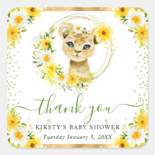 Waterverf Mooie Jungle Leeuw Bloemige Baby Shower Vierkante Sticker