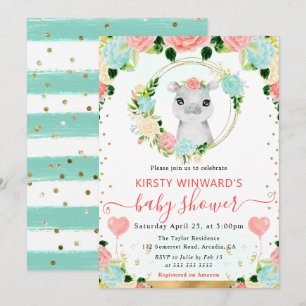 Waterverf Mooie Jungle Nijlpaard Baby Shower Kaart