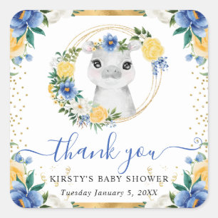 Waterverf Mooie Jungle Nijlpaard Bloemen Baby Show Vierkante Sticker