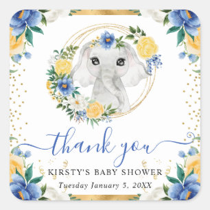 Waterverf Mooie Jungle Olifant Bloemige Baby Showe Vierkante Sticker