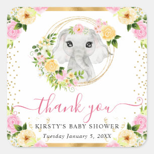 Waterverf Mooie Jungle Olifant Bloemige Baby Showe Vierkante Sticker