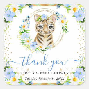 Waterverf Mooie Jungle Tijger Bloemige Baby Shower Vierkante Sticker