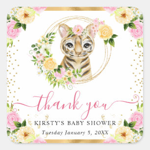 Waterverf Mooie Jungle Tijger Bloemige Baby Shower Vierkante Sticker