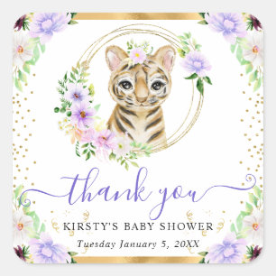 Waterverf Mooie Jungle Tijger Bloemige Baby Shower Vierkante Sticker