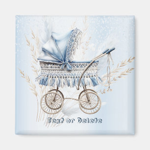 Waterverf Mooie Klassieke Babywagen Blauwe Bloemen Magneet