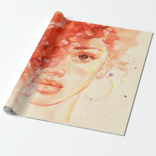 Waterverf mooie meid cadeaupapier
