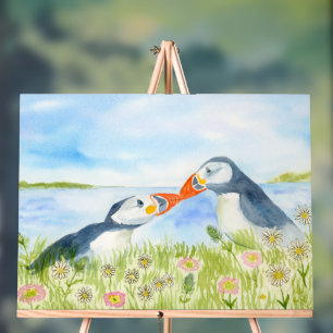 Waterverf Mooie Papegaaiduikers in een Bloemenveld Acryl Bord