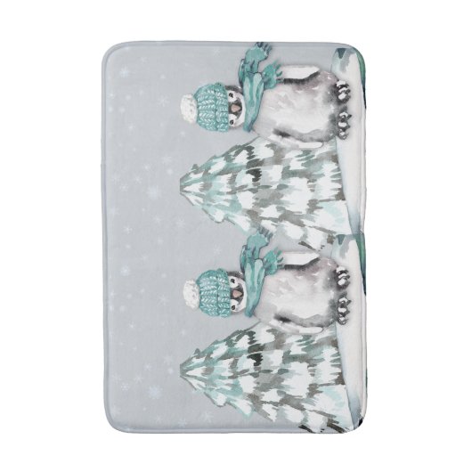 Waterverf Mooie Pinguïn Dennnenboom Kerstmis Badmat (Voorkant Verticaal)