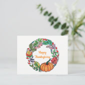 Waterverf mooie pompoen met bladeren feestdagenkaart (Staand voorkant)