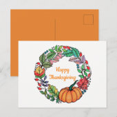 Waterverf mooie pompoen met bladeren feestdagenkaart (Voorkant / Achterkant)