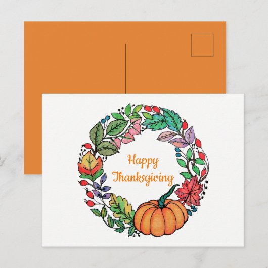 Waterverf mooie pompoen met bladeren feestdagenkaart (Voorkant / Achterkant)