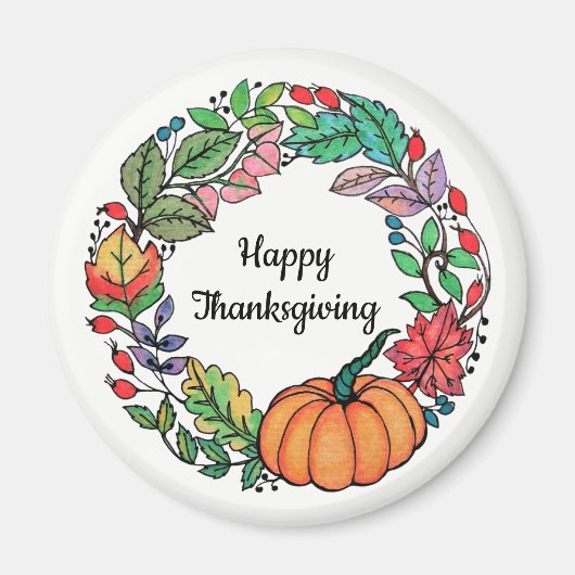 Waterverf mooie pompoen met bladeren magneet (Voorkant)