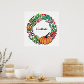 Waterverf mooie pompoen met bladeren poster (Keuken)