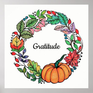 Waterverf mooie pompoen met bladeren poster