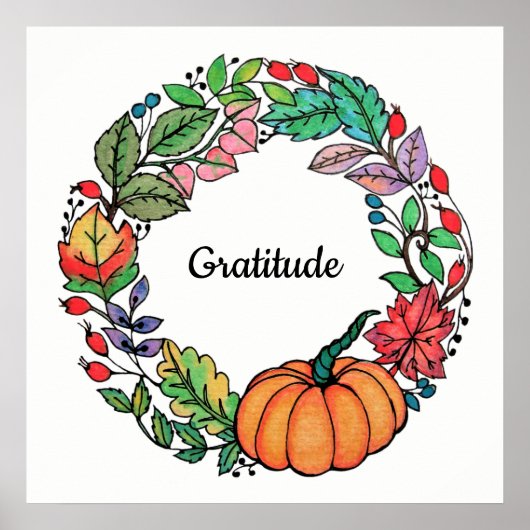 Waterverf mooie pompoen met bladeren poster (Voorkant)