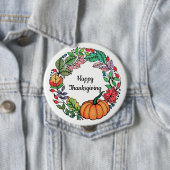 Waterverf mooie pompoen met bladeren ronde button 4,0 cm (In situ)