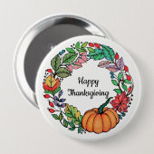 Waterverf mooie pompoen met bladeren ronde button 4,0 cm (Voorkant /achterkant)