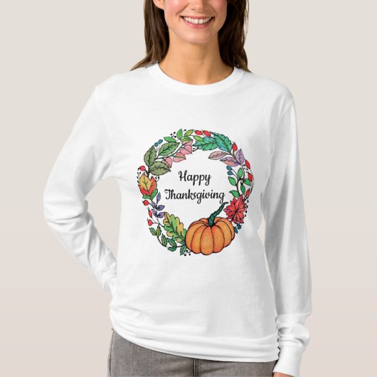 Waterverf mooie pompoen met bladeren t-shirt (Voorkant)