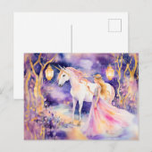Waterverf mooie prinses en eenhoorn briefkaart (Voorkant / Achterkant)