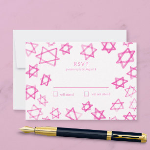 Waterverf Mooie Roze Davidster Bar Mitswa Bat Mitz RSVP Kaartje
