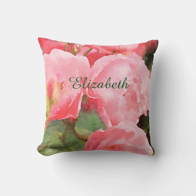 Waterverf Mooie Roze Engelse Rozen Bloemen Kussen (Voorkant)