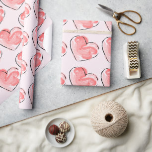 Waterverf Mooie Roze Hart Cadeaupapier