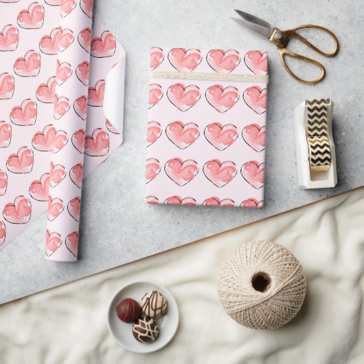 Waterverf Mooie Roze Hart Cadeaupapier (Crafts)